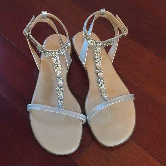 silver diamond flat sandals